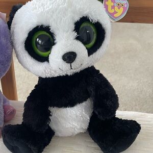 Ty Black and White Panda Plush with Green Eyes
